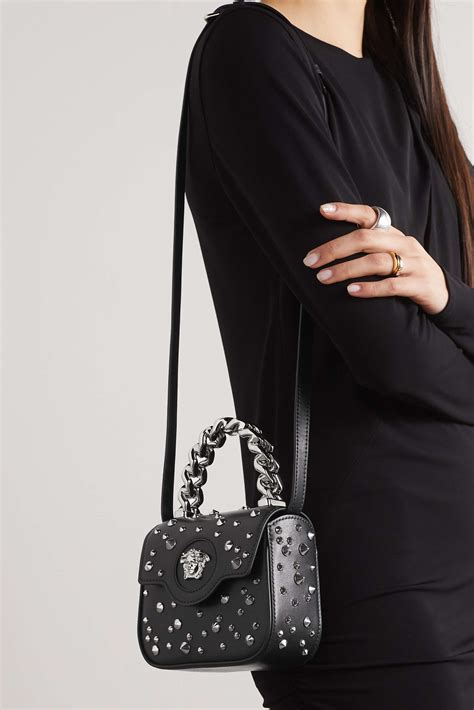 versace parfums shoulder bag|Versace embellished leather shoulder bag.